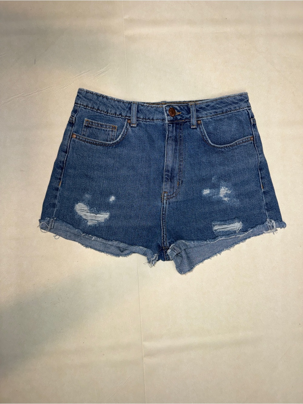 Forever 21 Blue Distressed High-Rise Denim Cutoff Shorts
